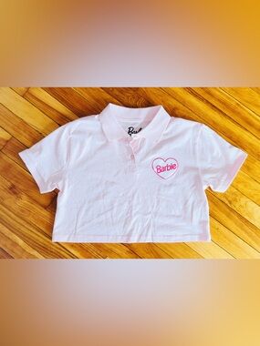 Barbie Pink Heart Logo Polo Crop Top size S